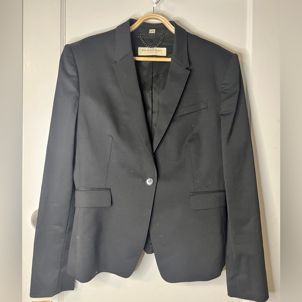 NEW WOT Authentic Burberry Black Tailored Blazer Peplum Back Women Size 16